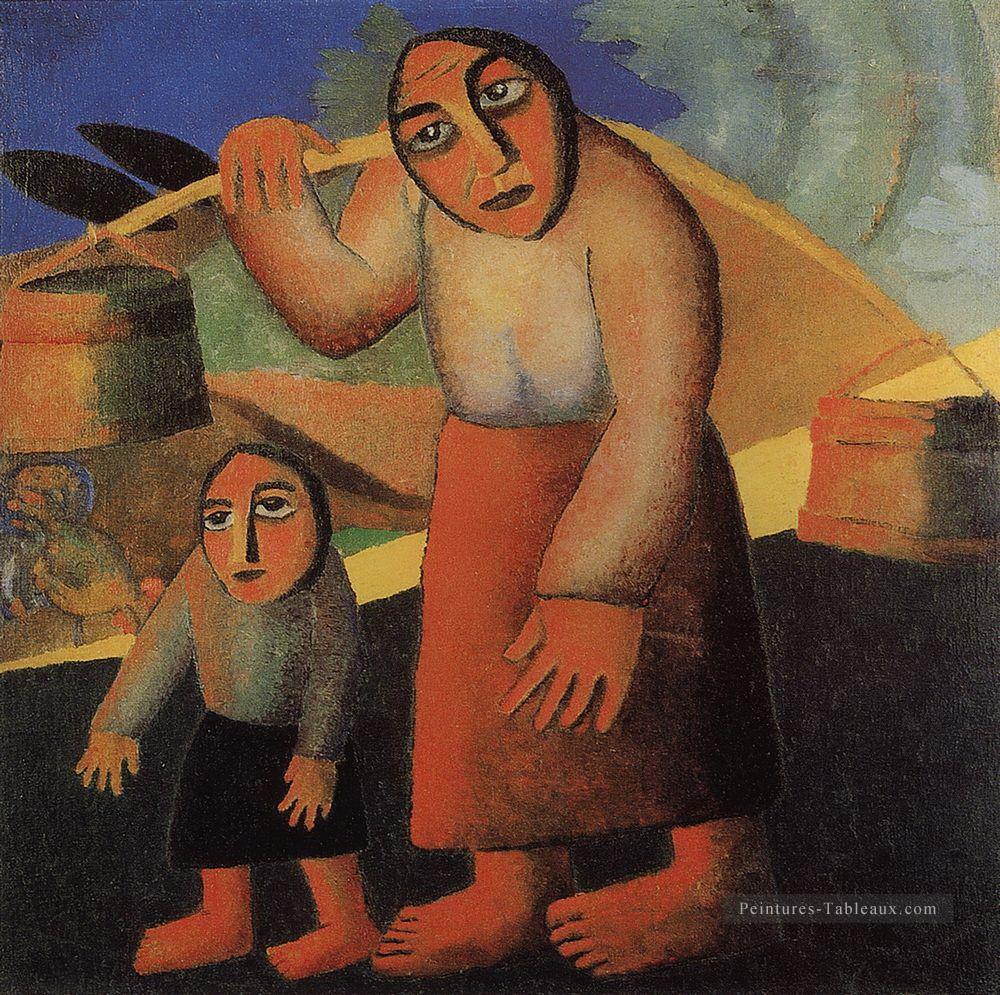 femme paysanne avec des seaux et un enfant Kazimir Malevich Peintures à l'huile